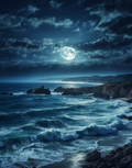 Moonlit Waves on a Rocky Coast Air Freshener