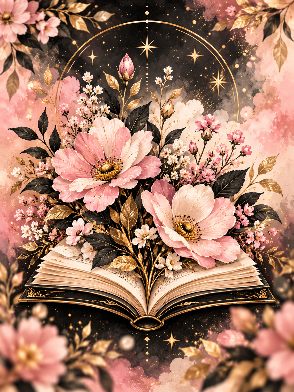 Pink Flowers and Open Book - Air Freshener