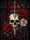 Gothic Skull Sword and Roses - Air Freshener