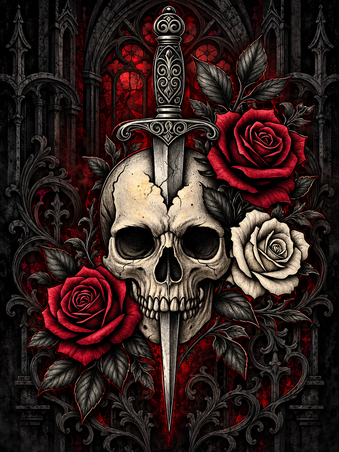 Gothic Skull Sword and Roses - Air Freshener