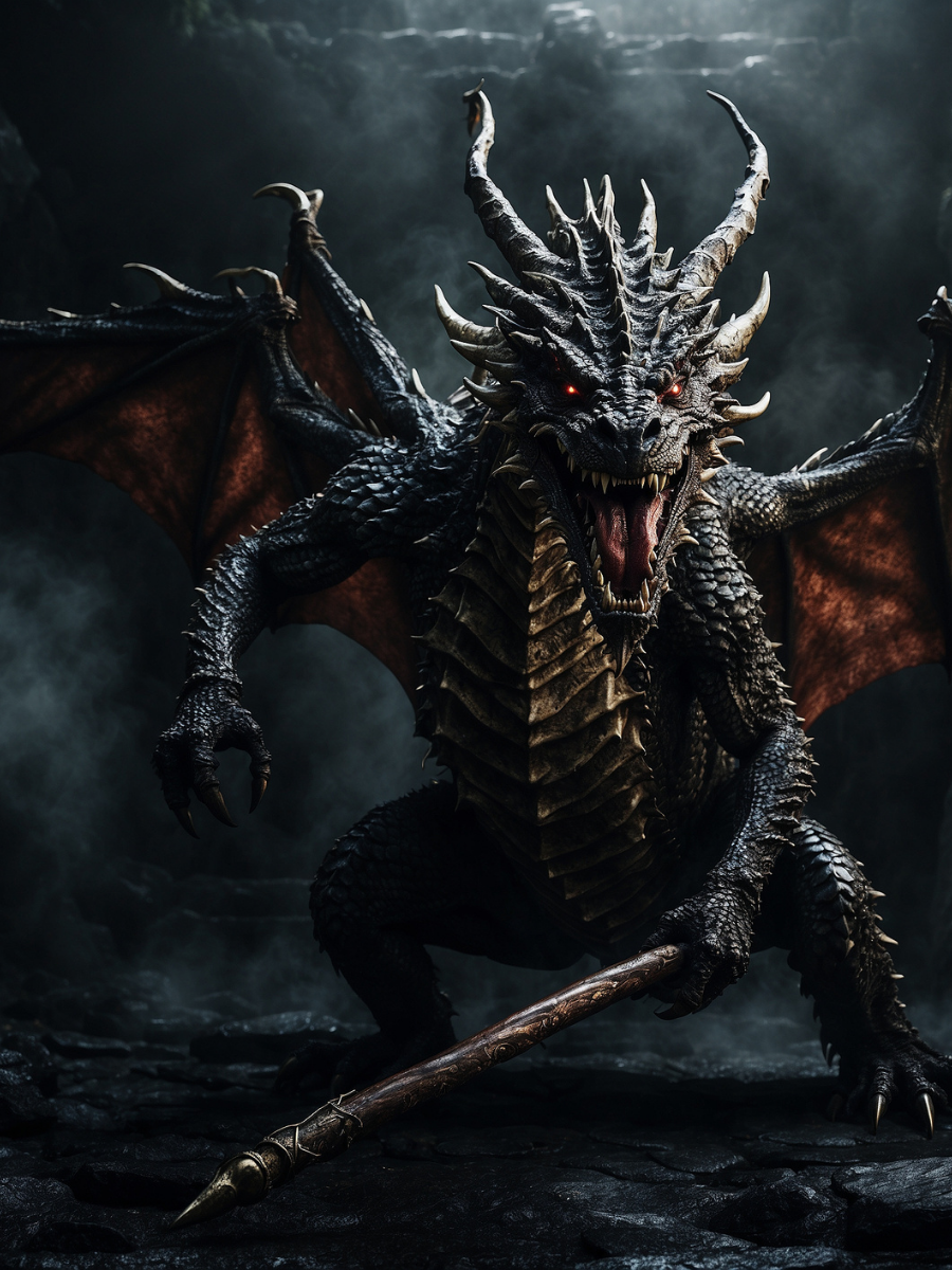 Black Winged Dragon with a Wooden Staff - Air Freshener