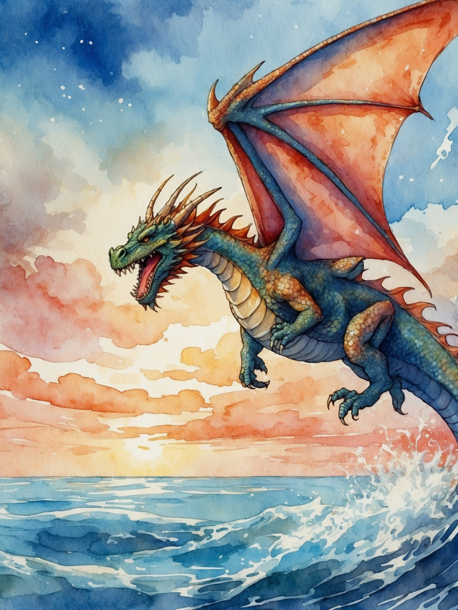 Dragon Flying Above the Watercolor Sea - Air Freshener