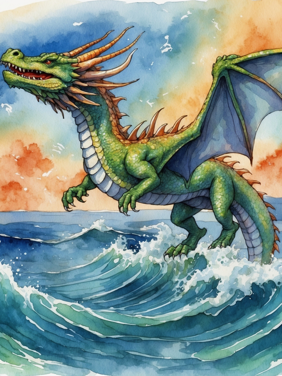 Green Dragon Above the Ocean Waves - Air Freshener