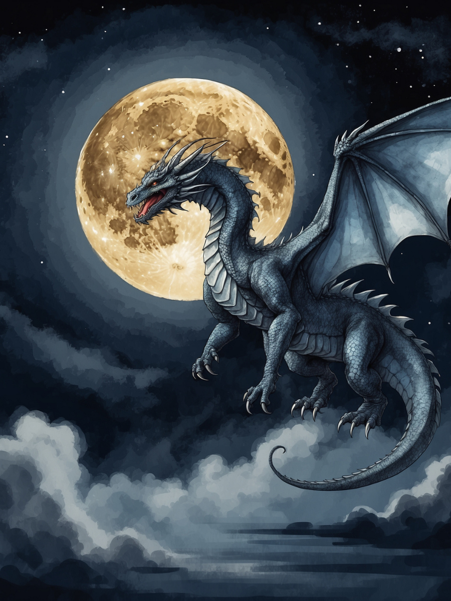 Silver Dragon Flying Before the Golden Moon - Air Freshener