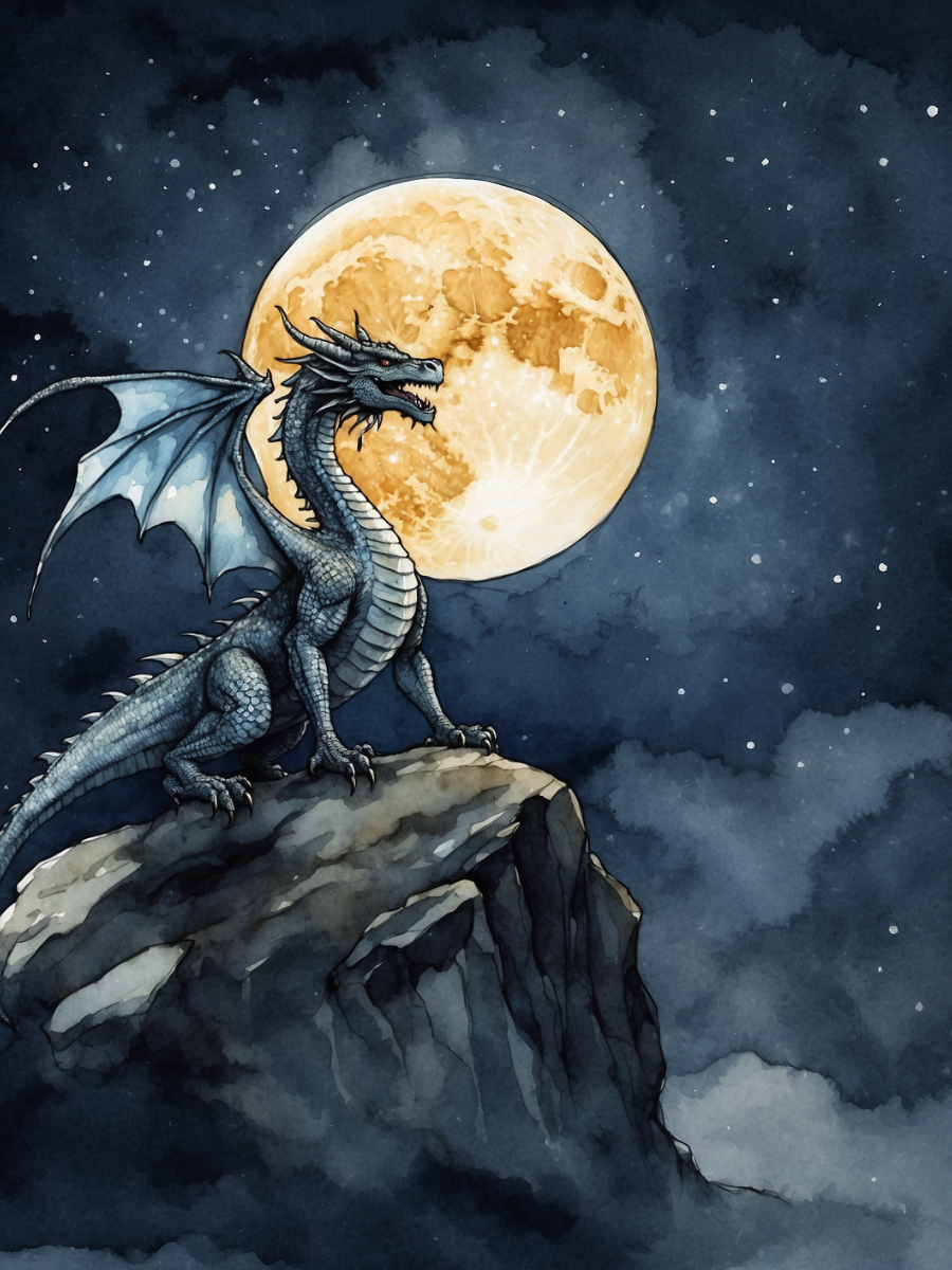 Silver Dragon on a Moonlit Cliff - Air Freshener