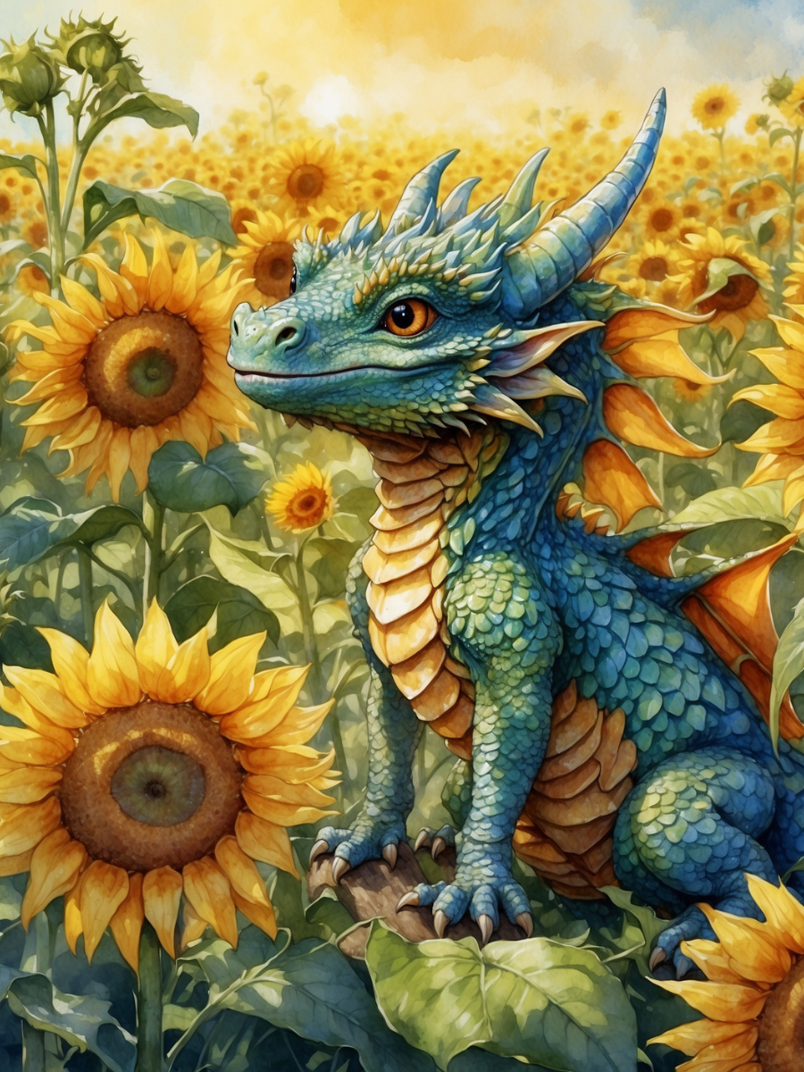 Blue Horned Dragon in the Sunflower Garden - Air Freshener