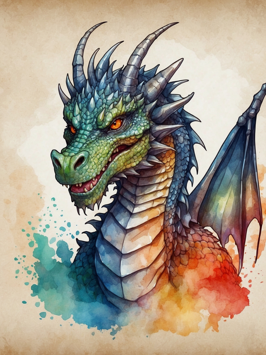 Silver Horned Dragon on a Rainbow Splash - Air Freshener