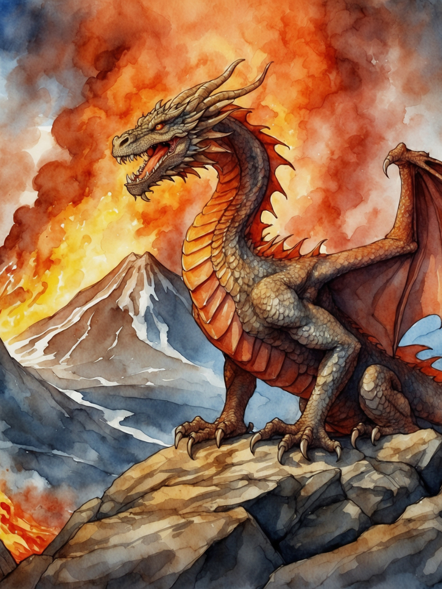 Watercolor Fire Dragon on a Rocky Peak - Air Freshener