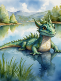 Little Green Dragon in the Watercolor Lake - Air Freshener