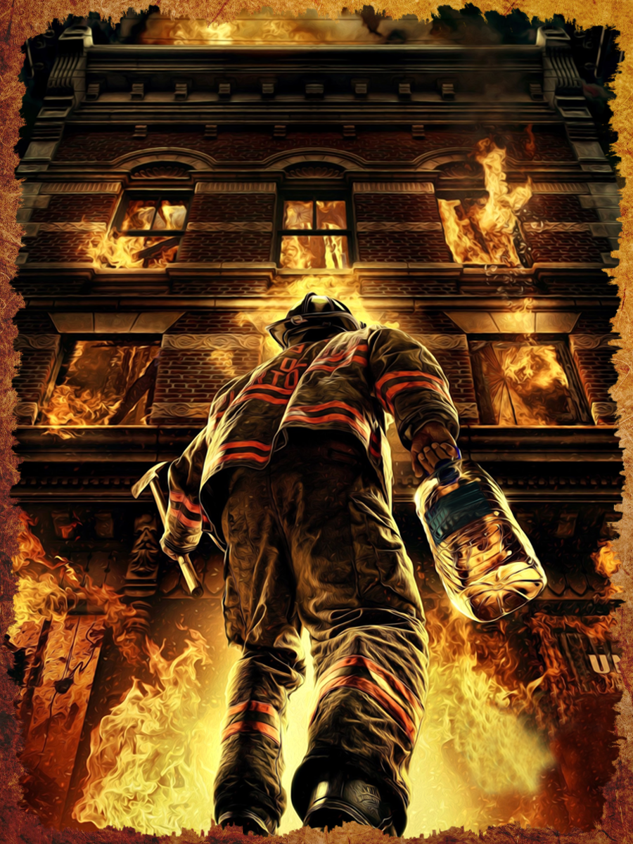 Firefighter Facing a Burning Building Air Freshener