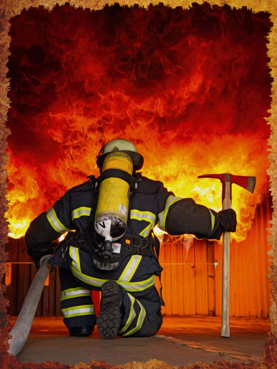 Firefighter Kneeling at the Blaze Air Freshener