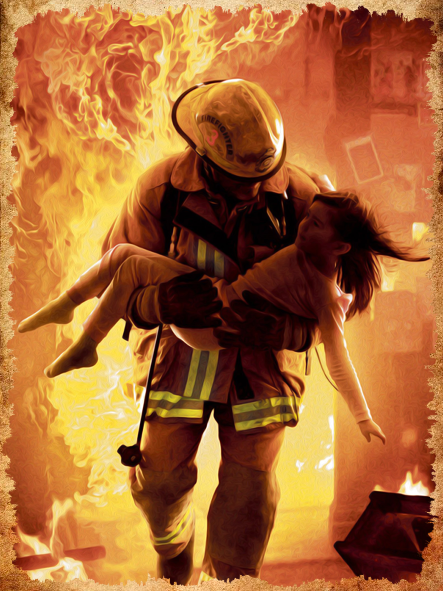 Firefighter Carrying a Child to Safety Air Freshener