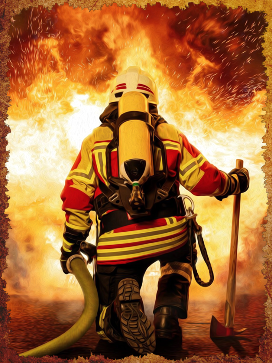 Firefighter Kneeling with Hose and Axe Air Freshener