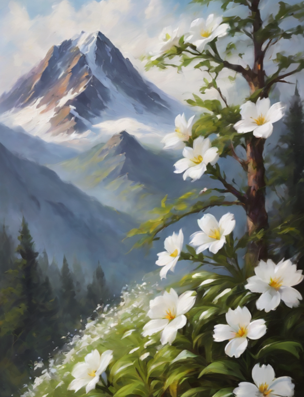 White Blossoms by a Mountain Peak - Air Freshener