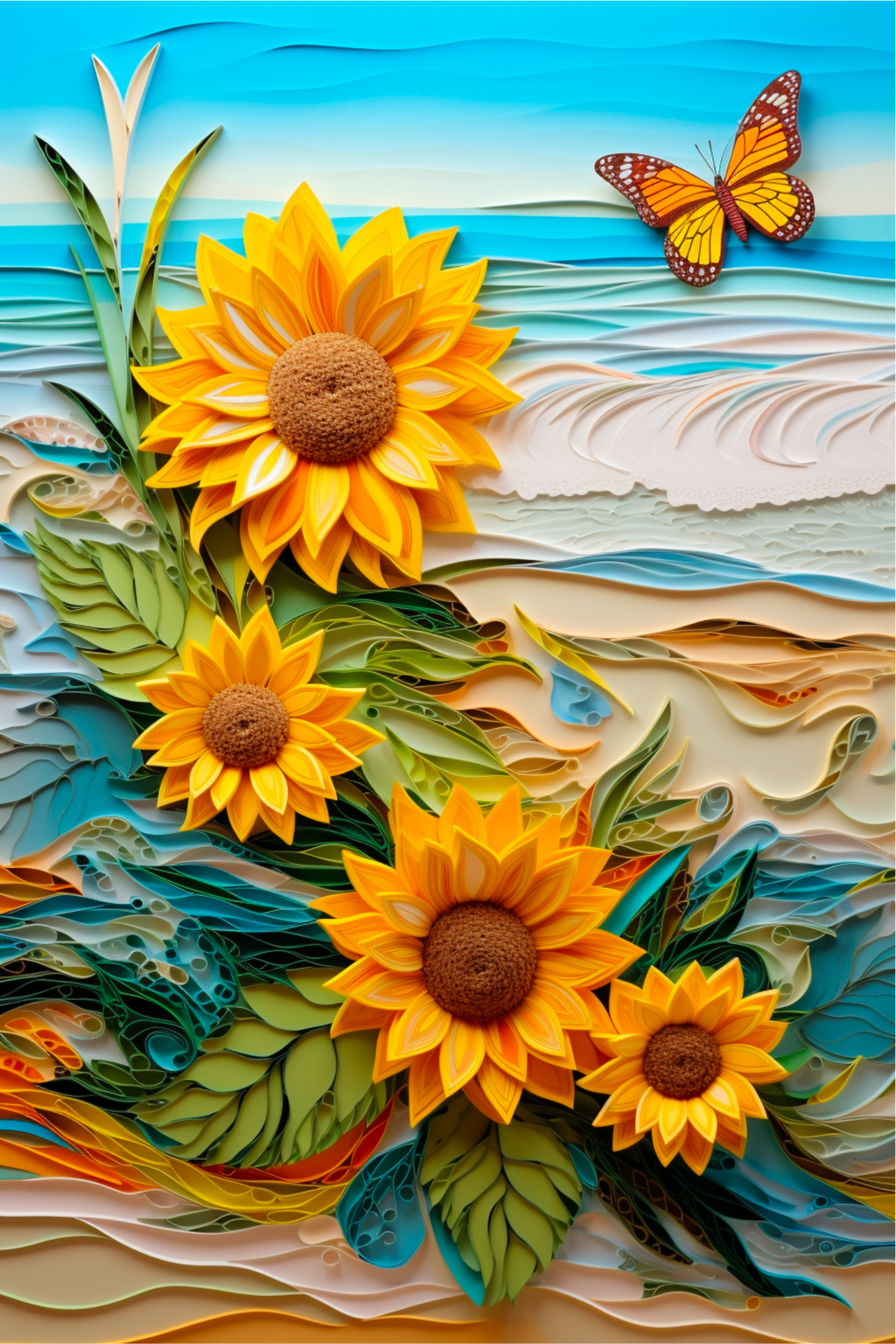 Sunflowers and Butterfly by the Sea - Air Freshener