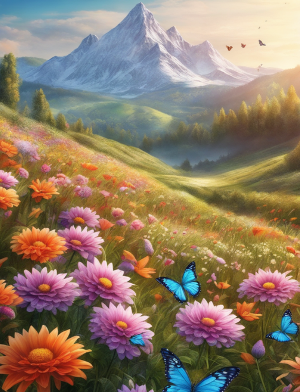 Sunset Mountain Meadow and Blue Butterflies - Air Freshener