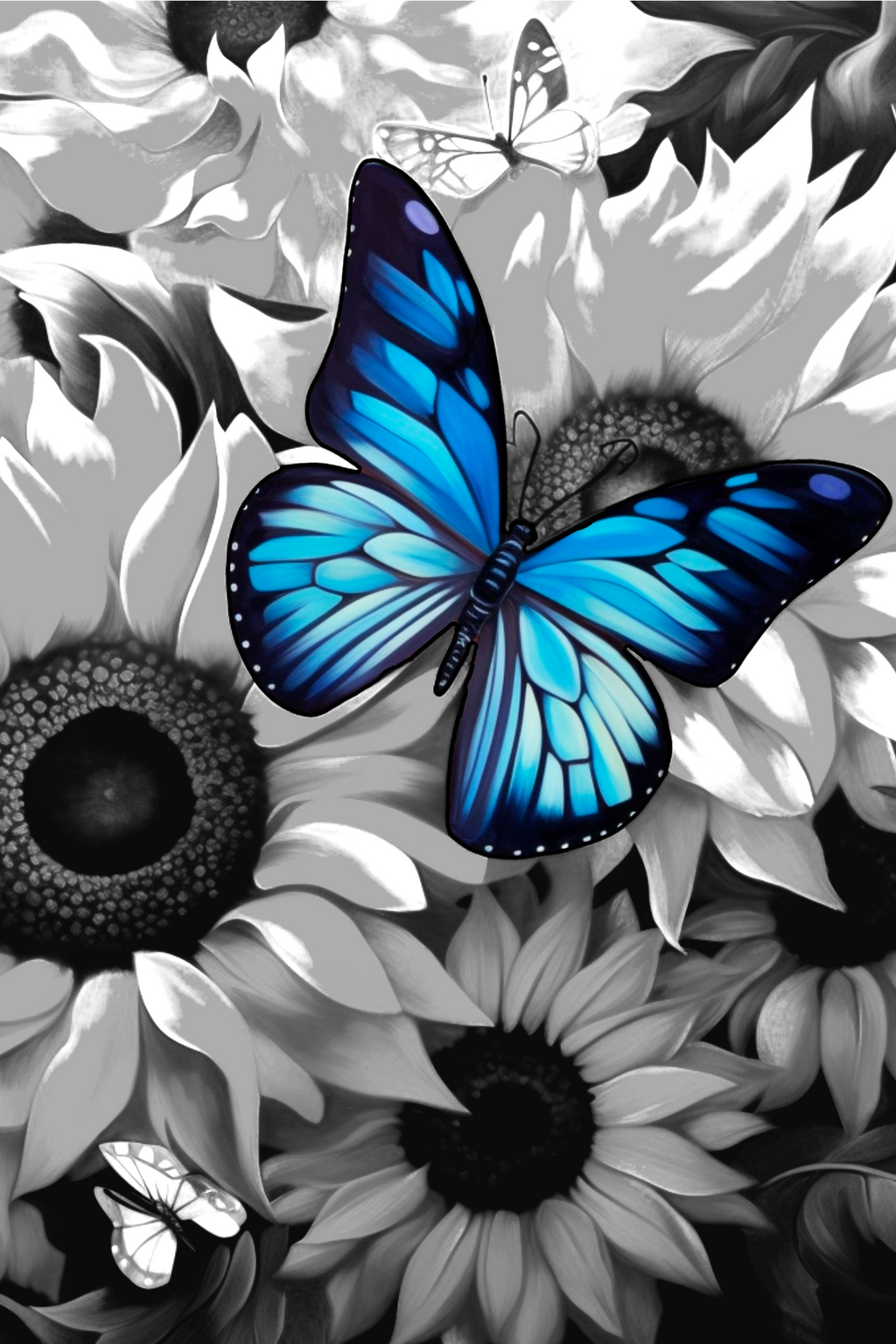Blue Butterfly on Black and White Flowers - Air Freshener