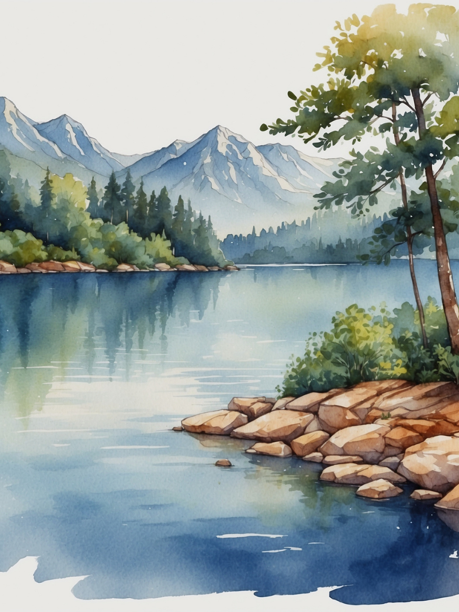 Watercolor Mountain Lake and Rocky Shore - Air Freshener