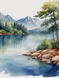 Watercolor Mountain Lake and Rocky Shore - Air Freshener
