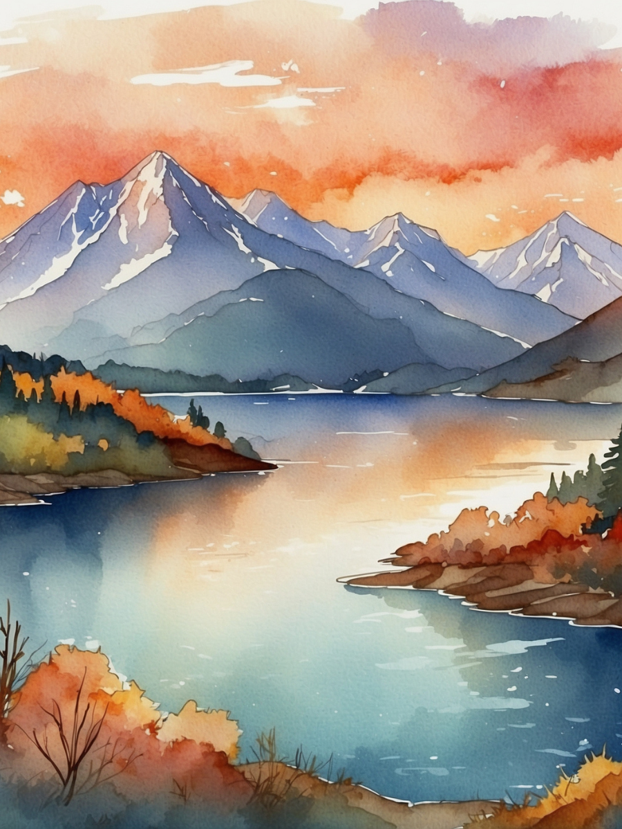Watercolor Autumn Mountain Lake at Sunset - Air Freshener