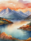 Watercolor Autumn Mountain Lake at Sunset - Air Freshener