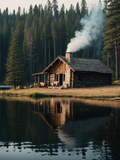 Lakeside Log Cabin with Smoking Chimney - Air Freshener