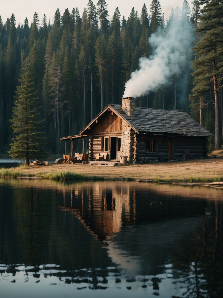 Lakeside Log Cabin with Smoking Chimney - Air Freshener