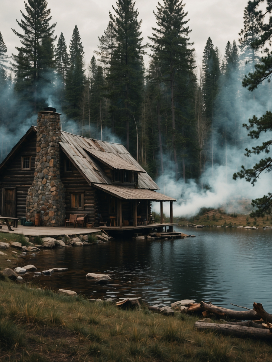 Rustic Lake Cabin in a Misty Pine Forest - Air Freshener