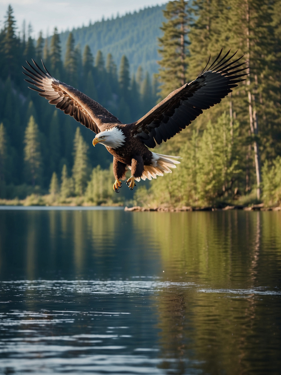 Bald Eagle Flying over a Forest Lake - Air Freshener