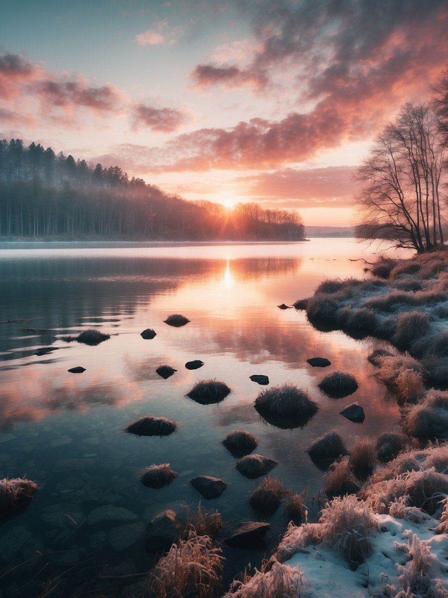 Pink Sunrise over a Frosty Lakeshore - Air Freshener