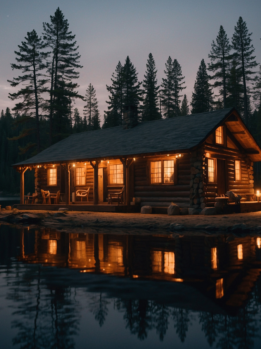 Glowing Log Cabin beside the Lake at Dusk - Air Freshener