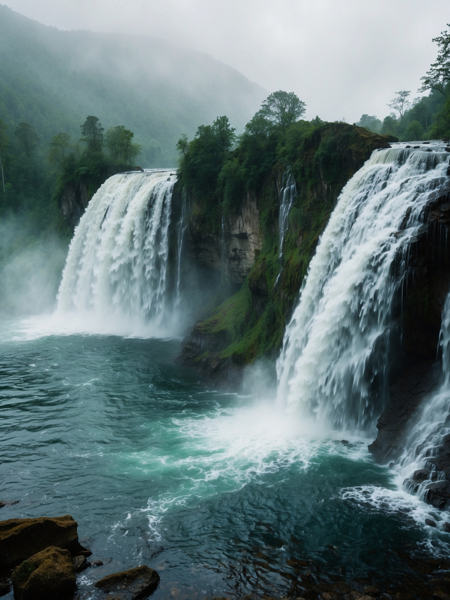Twin Waterfalls in a Misty Mountain Valley - Air Freshener