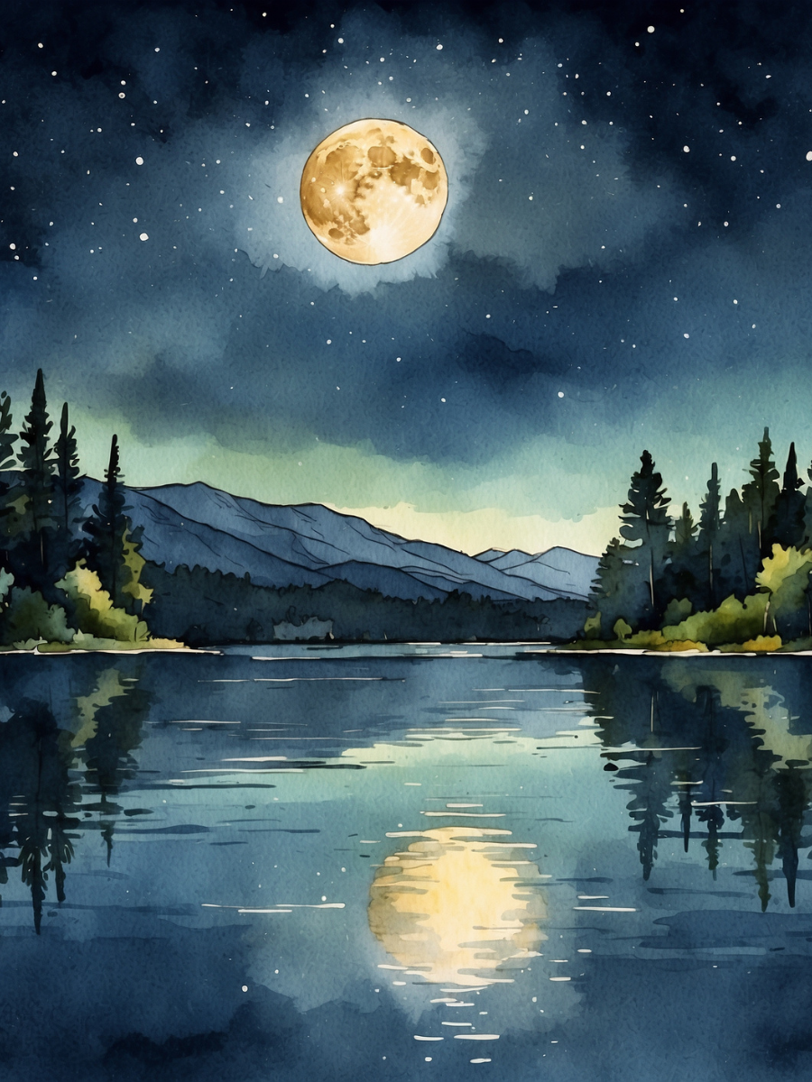 Watercolor Full Moon over a Mountain Lake - Air Freshener