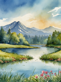 Watercolor Mountain Lake and Grassy Islands - Air Freshener