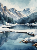 Watercolor Snowy Mountains and Icy Lake - Air Freshener