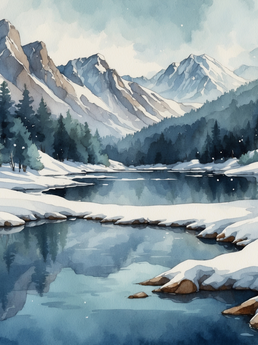 Watercolor Snowy Mountains and Icy Lake - Air Freshener