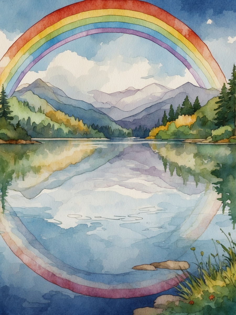 Watercolor Rainbow Reflected in a Mountain Lake - Air Freshener