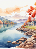 Watercolor Autumn Lakeside House and Stone Steps - Air Freshener