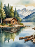 Watercolor Lakeside Cabin and Canoes - Air Freshener