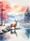 Watercolor Deer beside a Winter Lake - Air Freshener