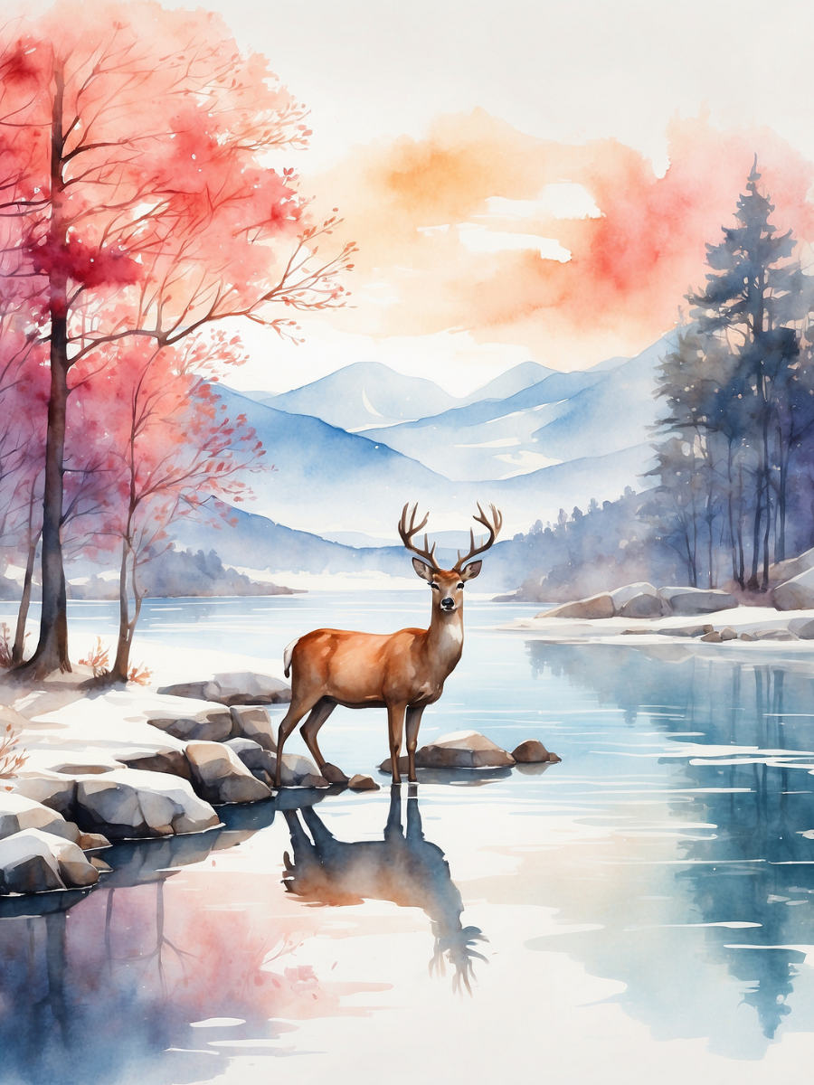 Watercolor Deer beside a Winter Lake - Air Freshener
