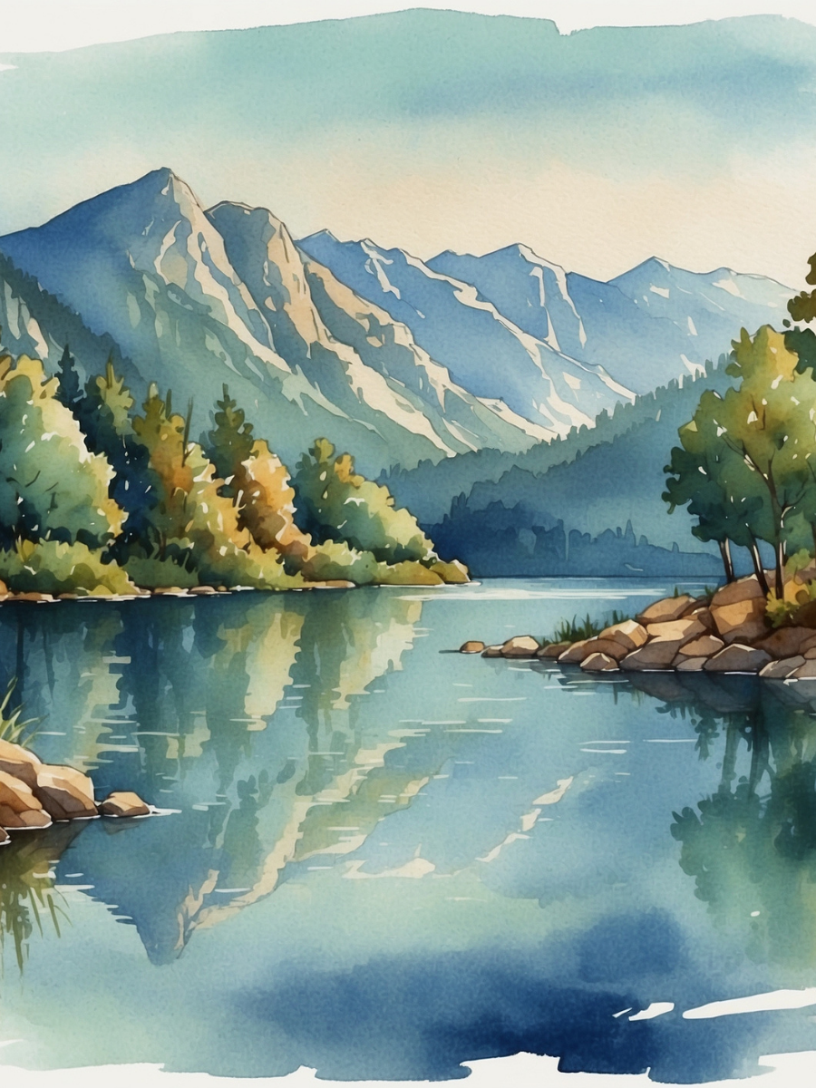 Watercolor Mountain Reflections in a Blue Lake - Air Freshener