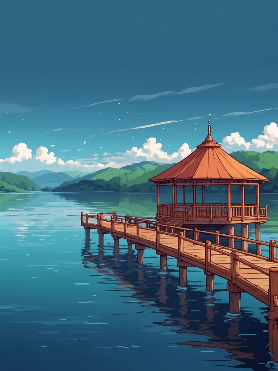 Illustrated Lakeside Gazebo and Wooden Pier - Air Freshener