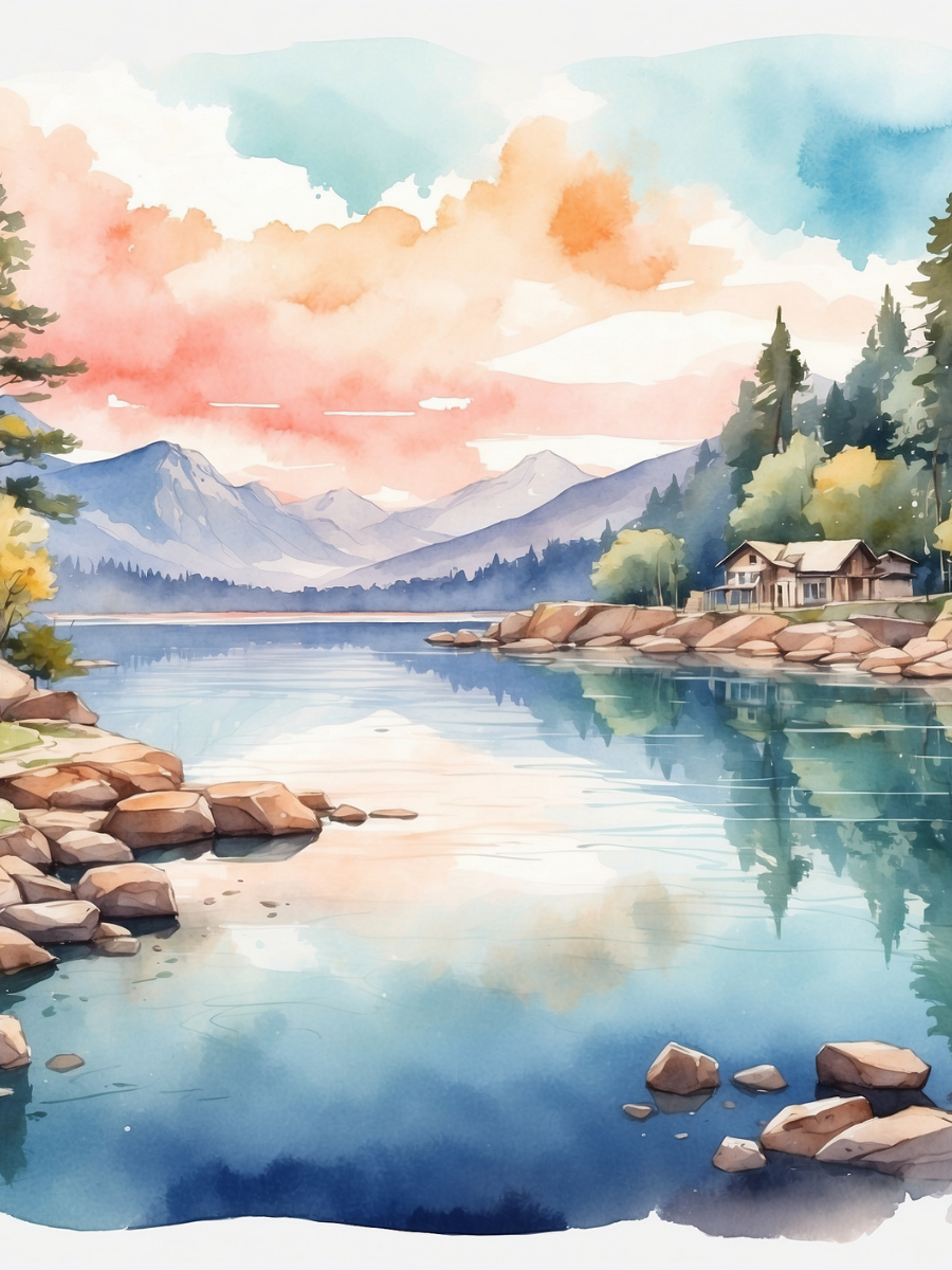 Watercolor Pastel Lake and Distant Cabins - Air Freshener