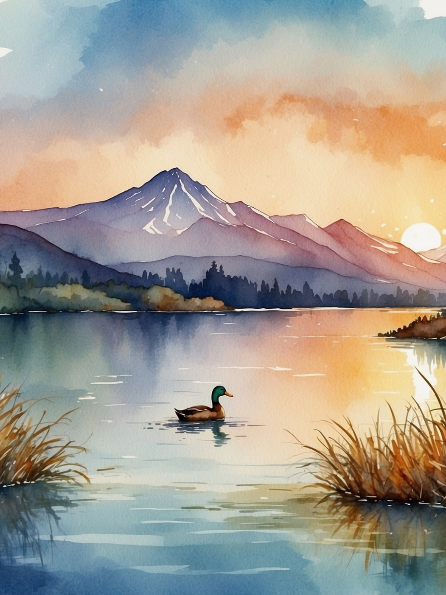 Watercolor Duck on a Mountain Lake at Sunset - Air Freshener
