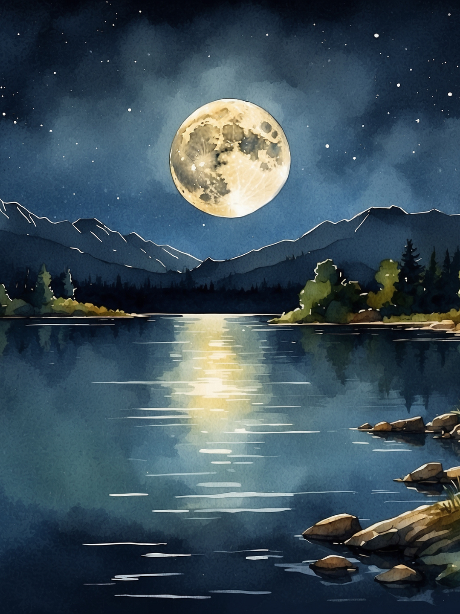 Watercolor Moonlit Lake and Rocky Shore - Air Freshener