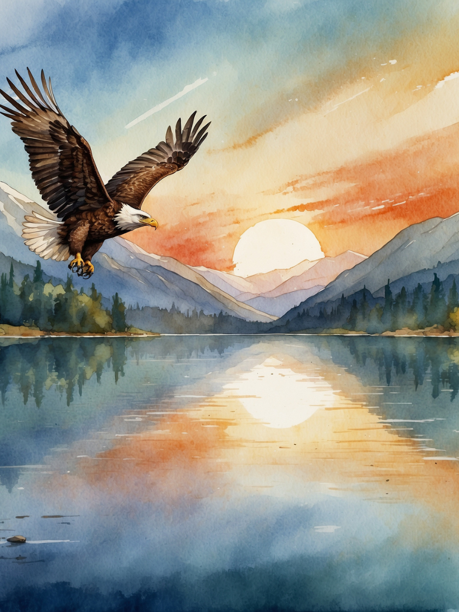 Watercolor Bald Eagle over a Lake at Sunset - Air Freshener