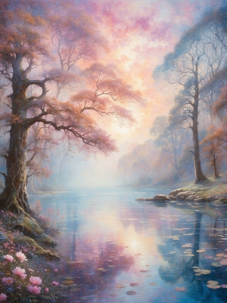 Pastel Blossom Trees beside a Dreamy Lake - Air Freshener