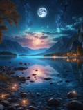 Moonlit Mountain Lake with Glowing Shoreline Stones - Air Freshener