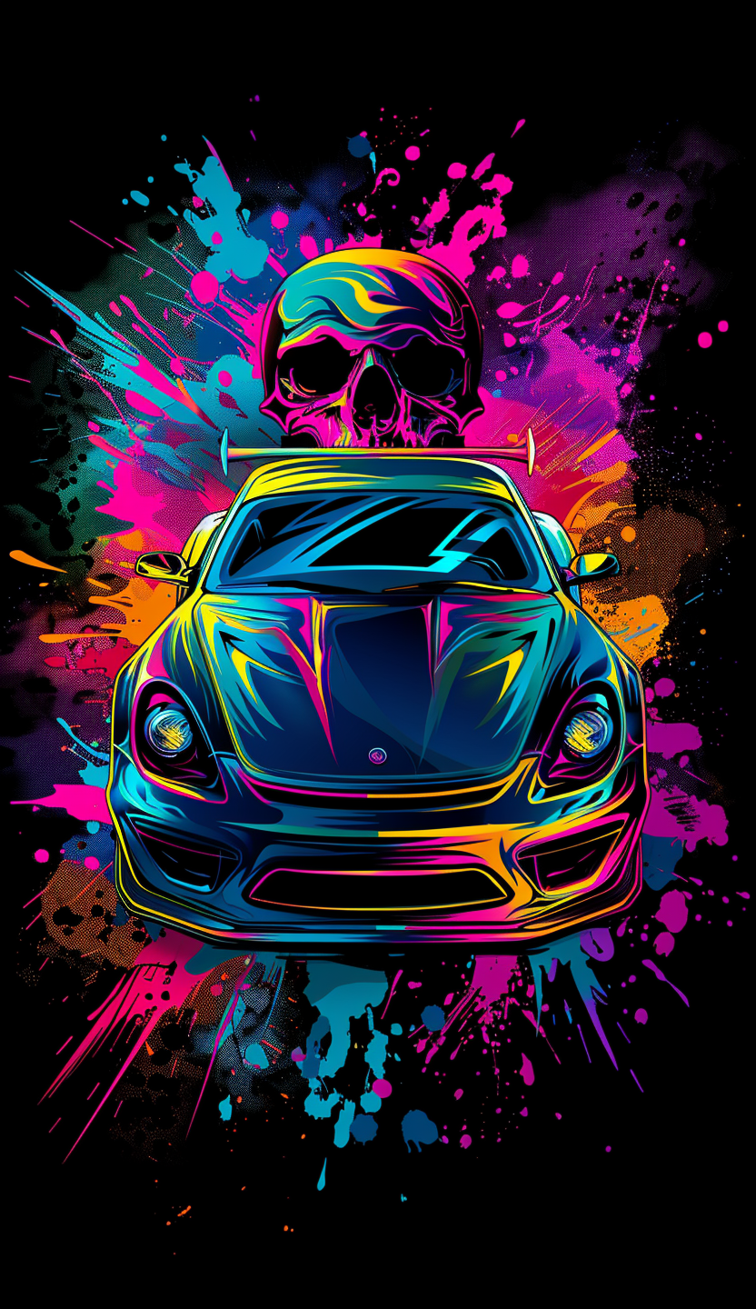 Neon Coupe with Skull Air Freshener